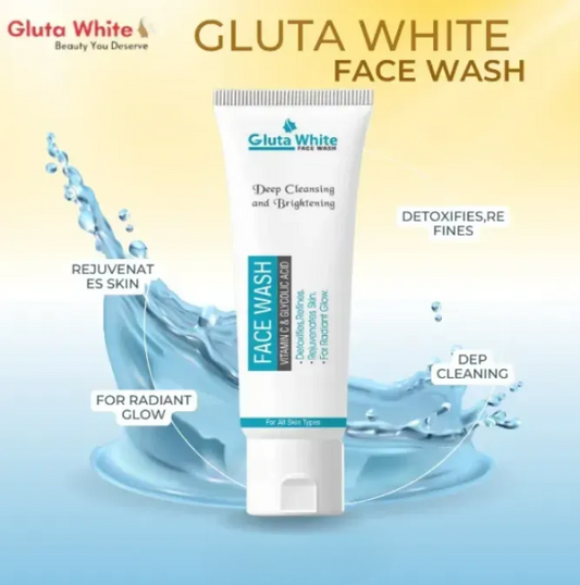 Gluta White Facewash 100ml – Brightening & Deep Cleansing Formula For Clear, Glowing Skin, Gentle On All Skin Types, Daily Use Quality Face Wash